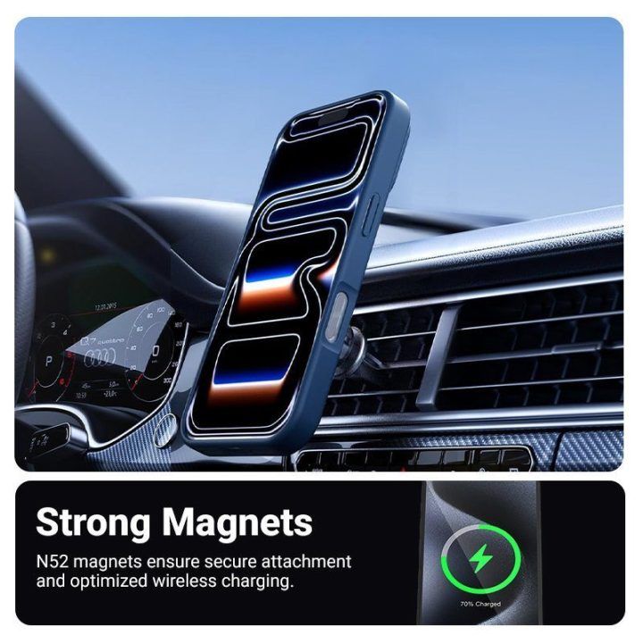 Dėklas iPhone 17 Pro Crong Hybrid Matte Magnetic, tamsiai mėlynas