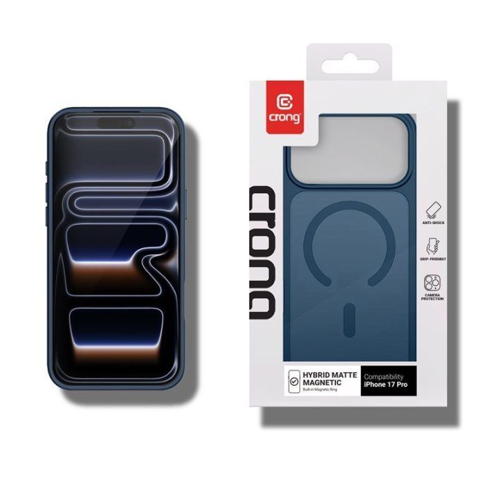 Dėklas iPhone 17 Pro Crong Hybrid Matte Magnetic, tamsiai mėlynas