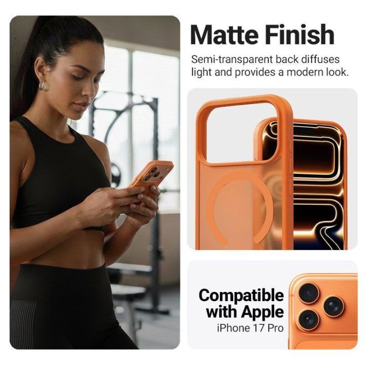 Dėklas Crong Hybrid Matte Magnetic iPhone 17 Pro, oranžinis