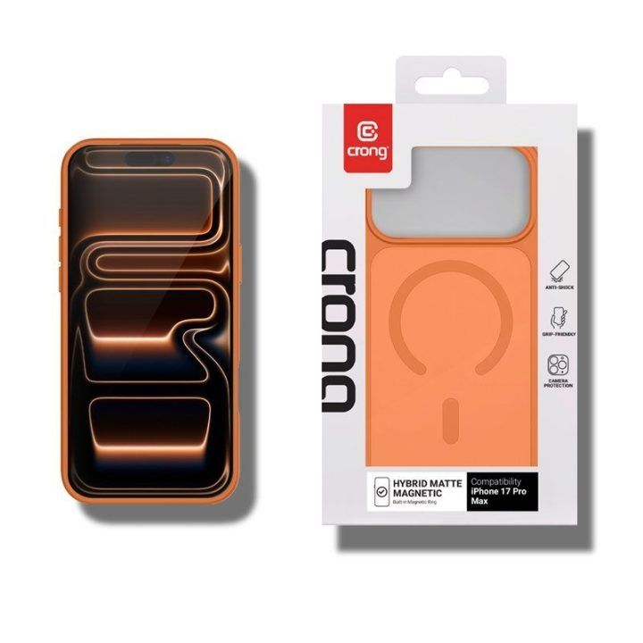 Crong Hybrid Matte Magnetic dėklas iPhone 17 Pro Max, oranžinis