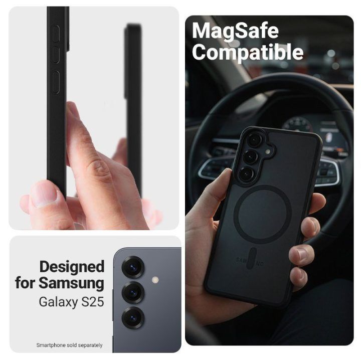 Dėklas Samsung Galaxy S25 Crong Hybrid Matte Magnetic, baltas