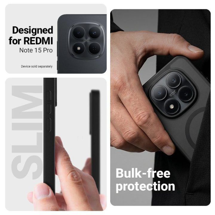 Dėklas Xiaomi Redmi Note 15 Pro, juodas, Crong Hybrid Matte Magnetic