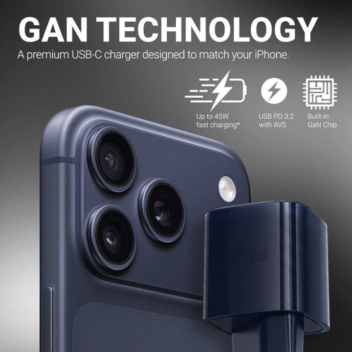 Įkroviklis USB-C 40 W Crong NEO GaN, tamsiai mėlynas