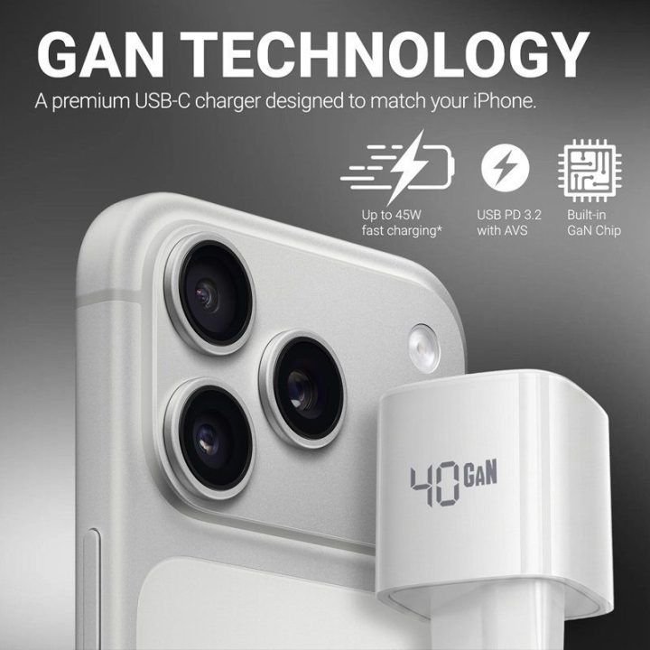 Crong NEO GaN įkroviklis USB-C 40 W, baltas