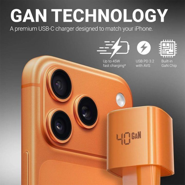 Crong NEO GaN įkroviklis USB-C 40 W, oranžinis