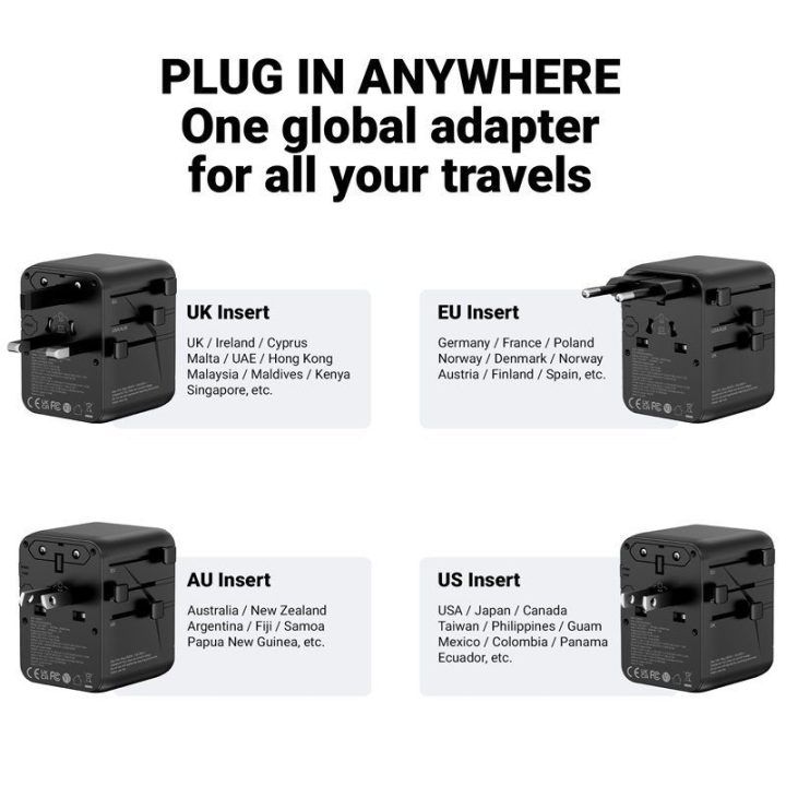 Kelioninis adapteris Crong One World 45 W, juodas