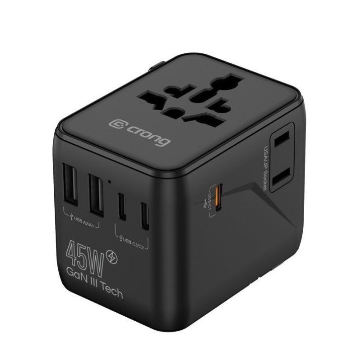 Kelioninis adapteris Crong One World 45 W, juodas