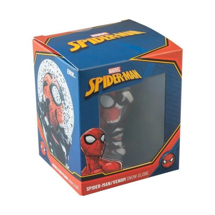 Spider-Man ir Venom stiklinis sniego rutulys su dovanų dėžute