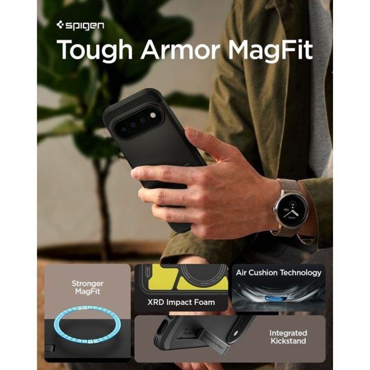 Dėklas Google Pixel 11 Pro, juodas Spigen Tough Armor Mag