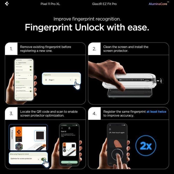 Grūdintas apsauginis stiklas Google Pixel 11 Pro XL, 2 vnt., Spigen