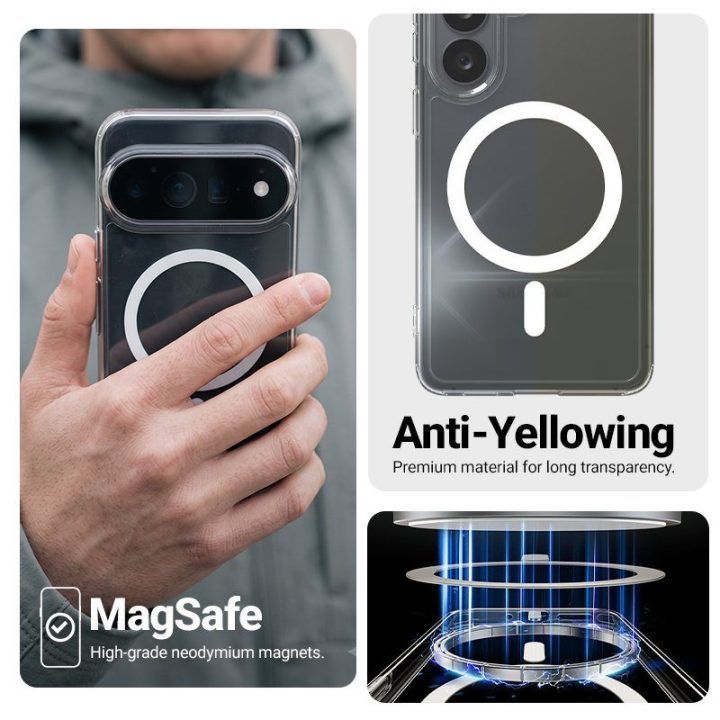 Permatomas „MagSafe“ dėklas Google Pixel 11, Crong Hybrid Clear Magnetic