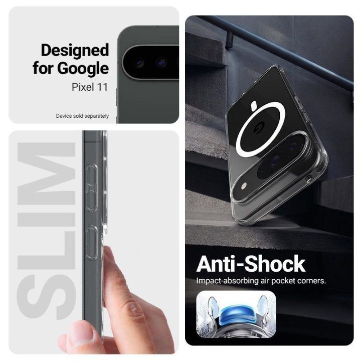 Permatomas „MagSafe“ dėklas Google Pixel 11, Crong Hybrid Clear Magnetic