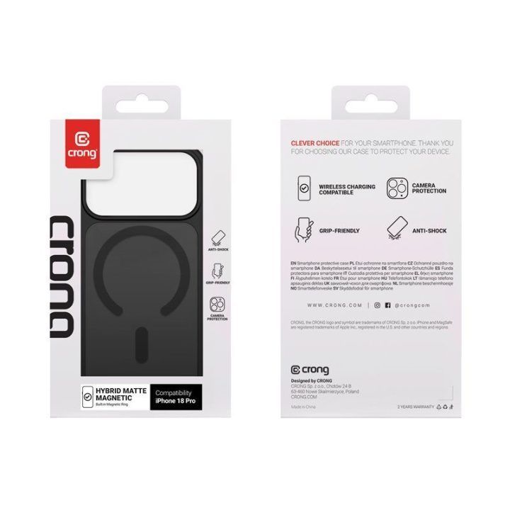 Dėklas iPhone 18 Pro / 17 Pro Crong Hybrid Matte Magnetic, juodas