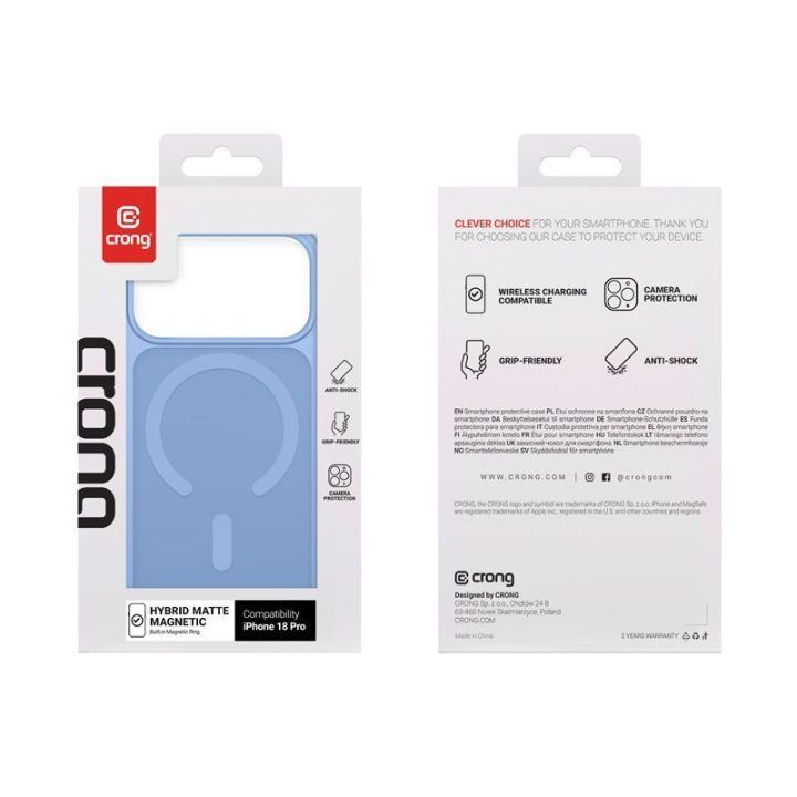 Dėklas iPhone 18 Pro / 17 Pro, mėlynas, Crong Hybrid Matte Magnetic