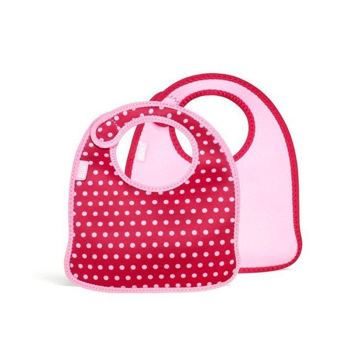 BUILT Mess Mate 2 kūdikių seilinukai, Baby Pink Mini Dots