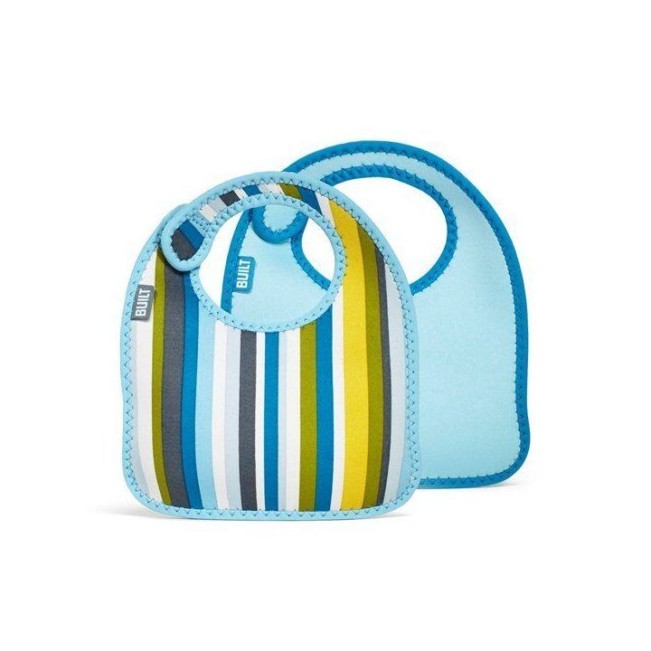 BUILT Mess Mate 2 vnt. kūdikio seilinukų rinkinys, Baby Blue Stripe