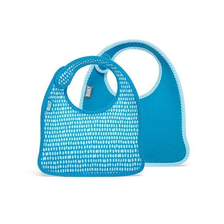 BUILT Mess Mate 2 vnt. kūdikio seilinukai „Dribble Dots Blue“
