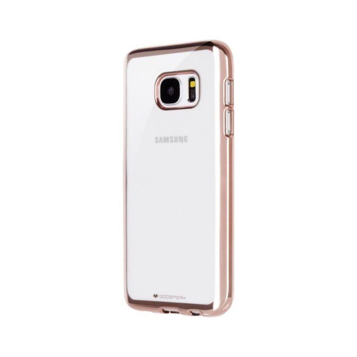 Permatomas TPU dėklas Samsung Galaxy S7 Edge su metaliniu rėmeliu, rožinio aukso