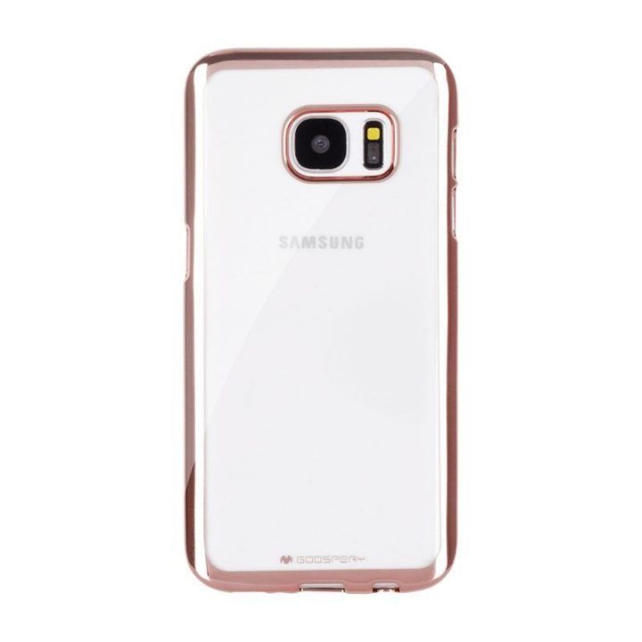 Permatomas TPU dėklas Samsung Galaxy S7 Edge su metaliniu rėmeliu, rožinio aukso