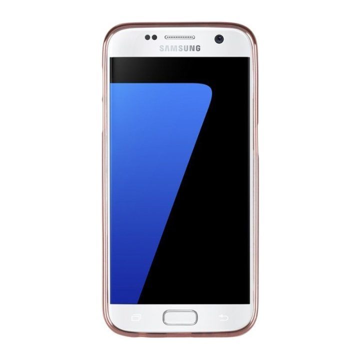 Permatomas TPU dėklas Samsung Galaxy S7 Edge su metaliniu rėmeliu, rožinio aukso