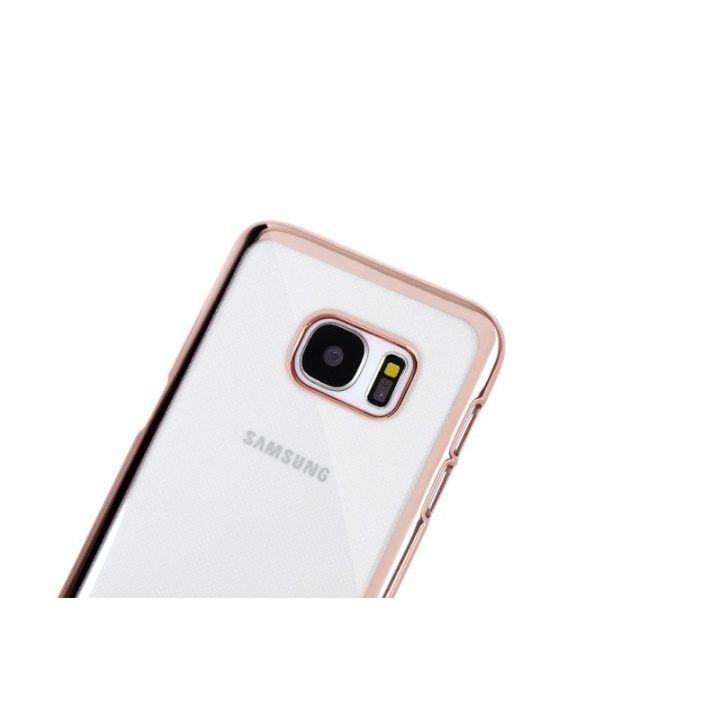 Permatomas TPU dėklas Samsung Galaxy S7 Edge su metaliniu rėmeliu, rožinio aukso