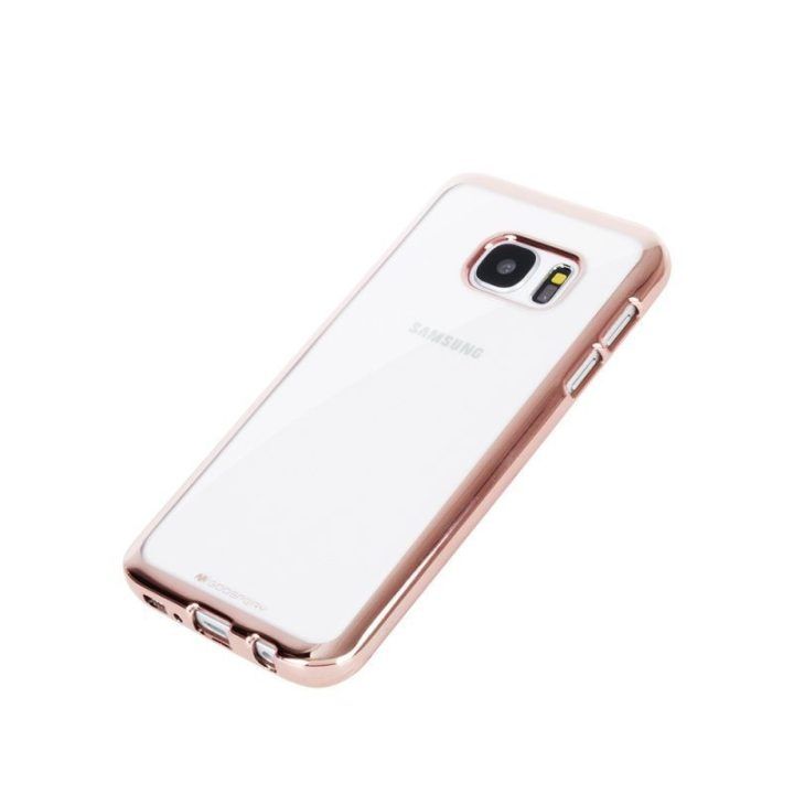 Permatomas TPU dėklas Samsung Galaxy S7 Edge su metaliniu rėmeliu, rožinio aukso