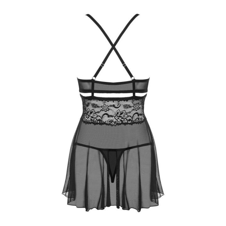 Moteriška juoda babydoll su stringais