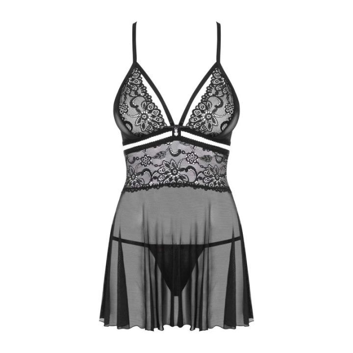 Moteriška juoda babydoll su stringais