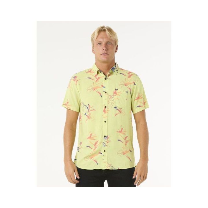 RIP CURL trumpomis rankovėmis marškiniai Fun Times, geltoni