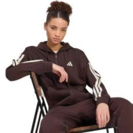 Moteriškas džemperis su gobtuvu ir užtrauktuku adidas, rudas
