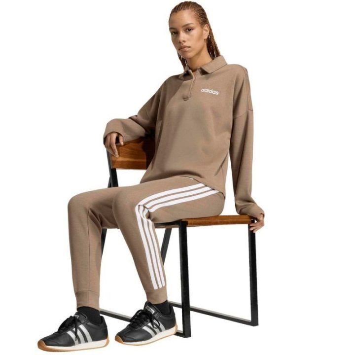 Moteriškos kelnės adidas Essentials 3-Stripes Fleece Slim, smėlio spalvos