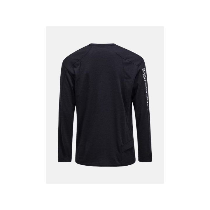 Vyriški marškinėliai ilgomis rankovėmis Peak Performance M Trail Wool Blend, juodi