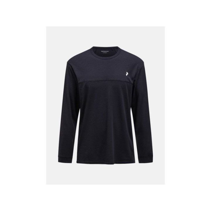 Vyriški marškinėliai ilgomis rankovėmis Peak Performance M Trail Wool Blend, juodi