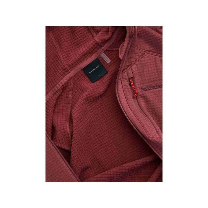 Moteriškas džemperis su gobtuvu Peak Performance Trail Polartec Power Grid Zip Hood, raudonas