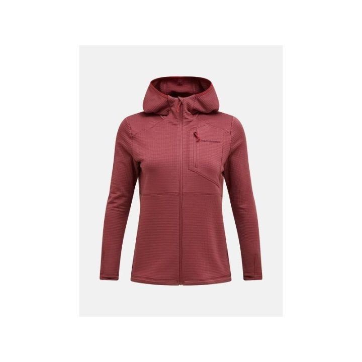 Moteriškas džemperis su gobtuvu Peak Performance Trail Polartec Power Grid Zip Hood, raudonas