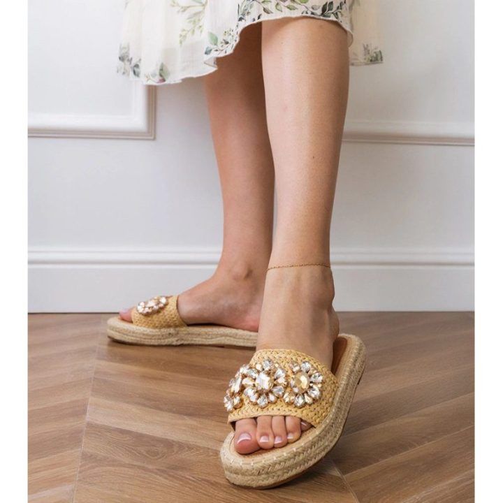 Smėlio spalvos moteriškos šlepetės espadrilės Luas