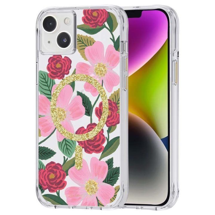 Dėklas iPhone 14 Plus Rifle Paper Rožinis sodas su MagSafe