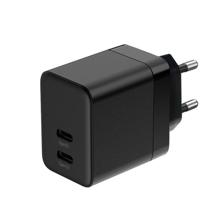 Įkroviklis Crong GaN 35 W, 2× USB-C, juodas