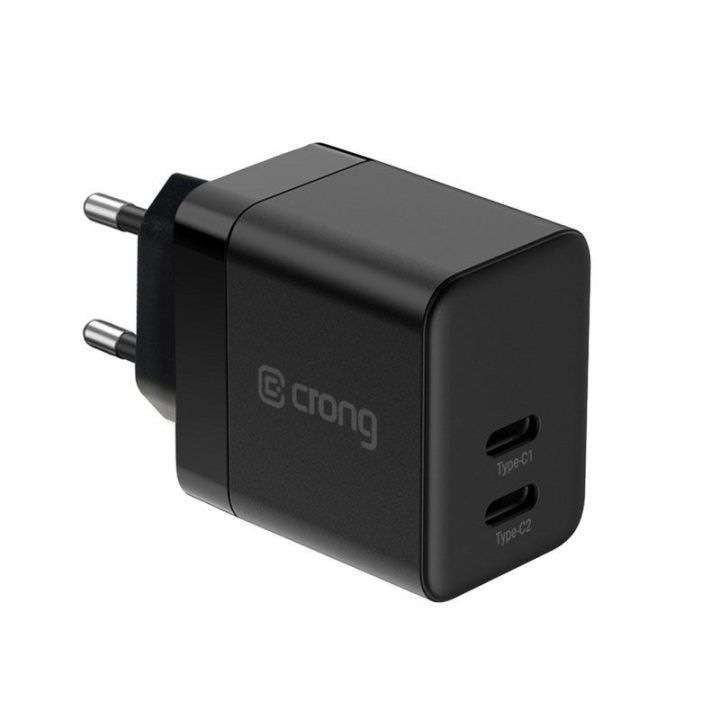 Įkroviklis Crong GaN 35 W, 2× USB-C, juodas