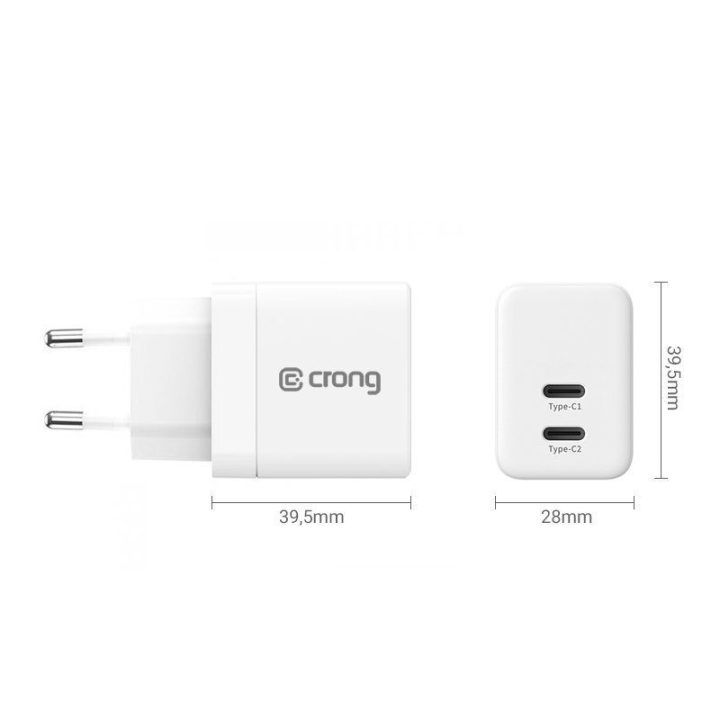Įkroviklis Crong Ultra Compact GaN 35 W, baltas