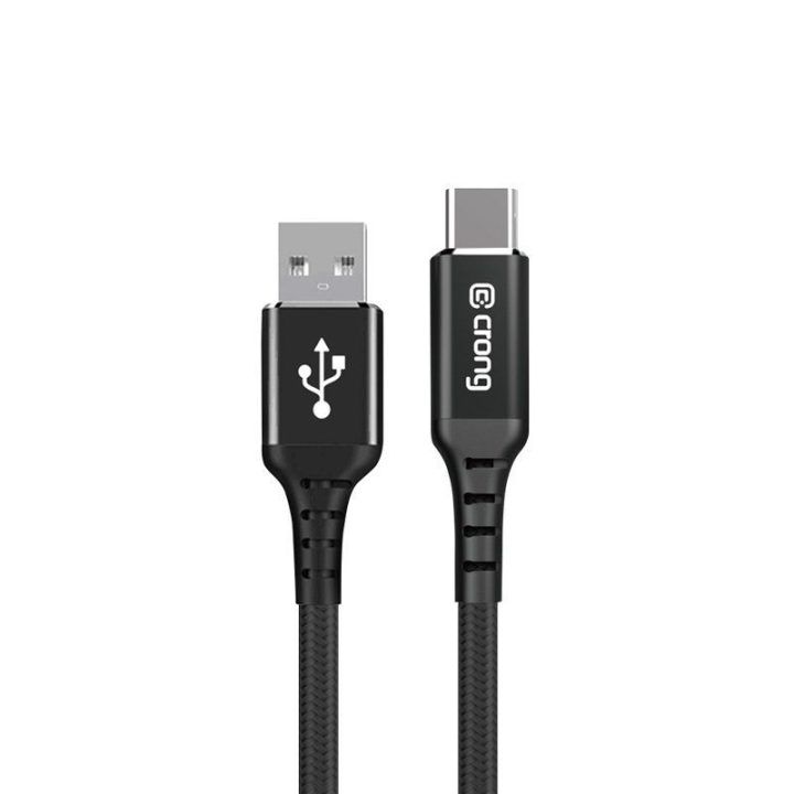 USB-A į USB-C laidas Crong Armor Link, 25 cm, juodas