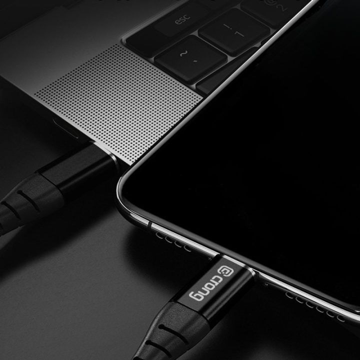 USB-A į USB-C laidas Crong Armor Link, 25 cm, juodas