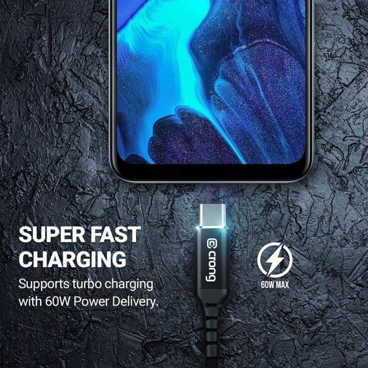 USB-A į USB-C laidas Crong Armor Link, 25 cm, juodas