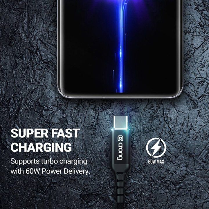 USB-C laidas Crong Armor Link 100W, 200 cm, juodas