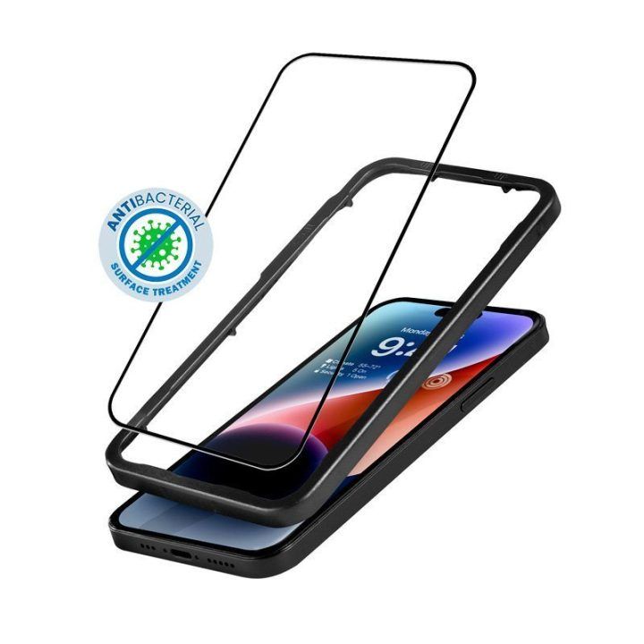 Grūdintas apsauginis stiklas iPhone 14 Pro su rėmeliu