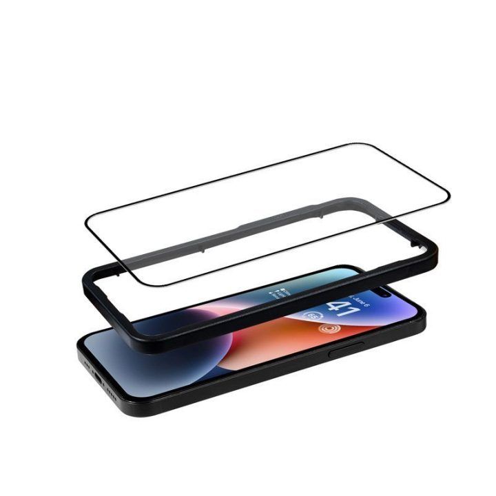 Grūdintas apsauginis stiklas iPhone 14 Pro su rėmeliu
