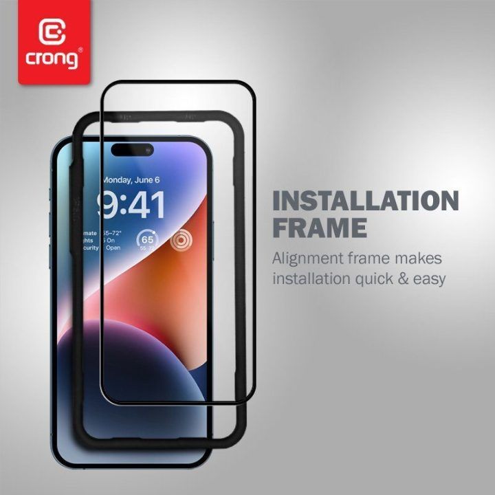Grūdintas apsauginis stiklas iPhone 14 Pro su rėmeliu