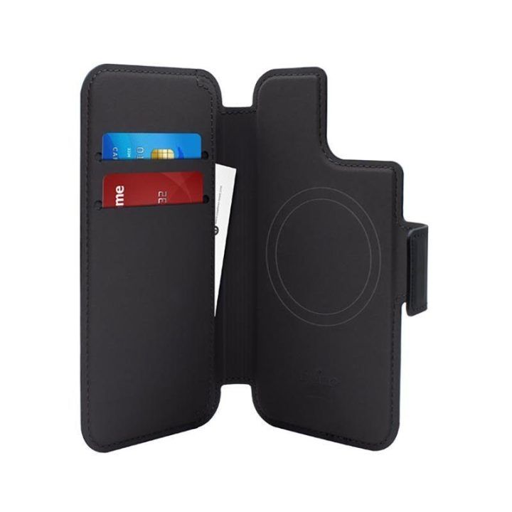 PURO Folio MagSafe dėklas iPhone 15 Plus/14 Plus/12 Pro Max, juodas