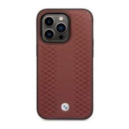 Dėklas iPhone 14 Pro BMW Leather Diamond, burgundinis