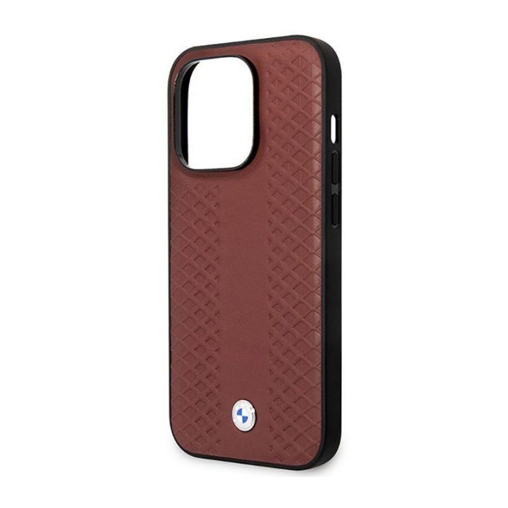 Dėklas iPhone 14 Pro BMW Leather Diamond, burgundinis